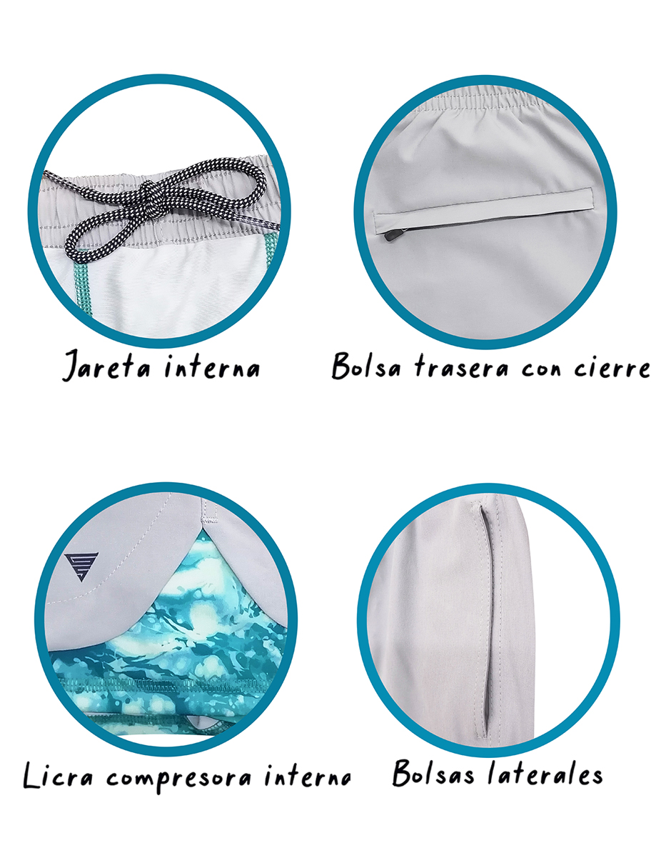 Traje de Baño Para Hombre y Adolescente para Nadar y Gym, Bañador Short Estampado Multideporte De Secado Rápido con Licra Interna De compresión, Modelo SPLASH OUT