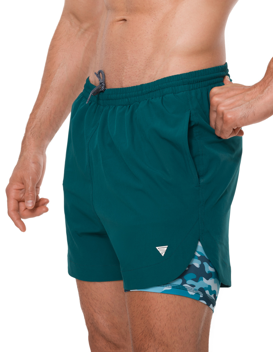 Traje de Baño Para Hombre y Adolescente para Nadar y Gym, Bañador Short Estampado Multideporte De Secado Rápido con Licra Interna De compresión, Modelo SEA CAMO