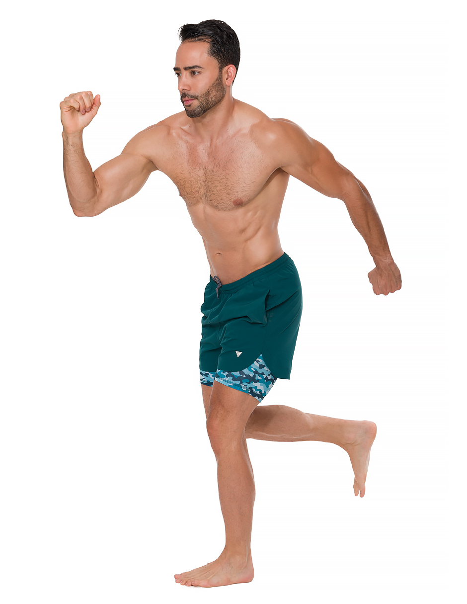 Traje de Baño Para Hombre y Adolescente para Nadar y Gym, Bañador Short Estampado Multideporte De Secado Rápido con Licra Interna De compresión, Modelo SEA CAMO