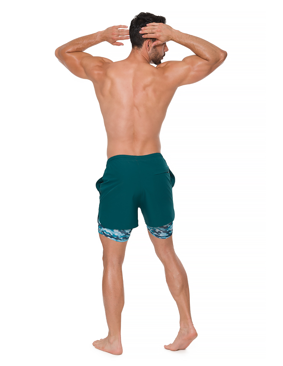 Traje de Baño Para Hombre y Adolescente para Nadar y Gym, Bañador Short Estampado Multideporte De Secado Rápido con Licra Interna De compresión, Modelo SEA CAMO