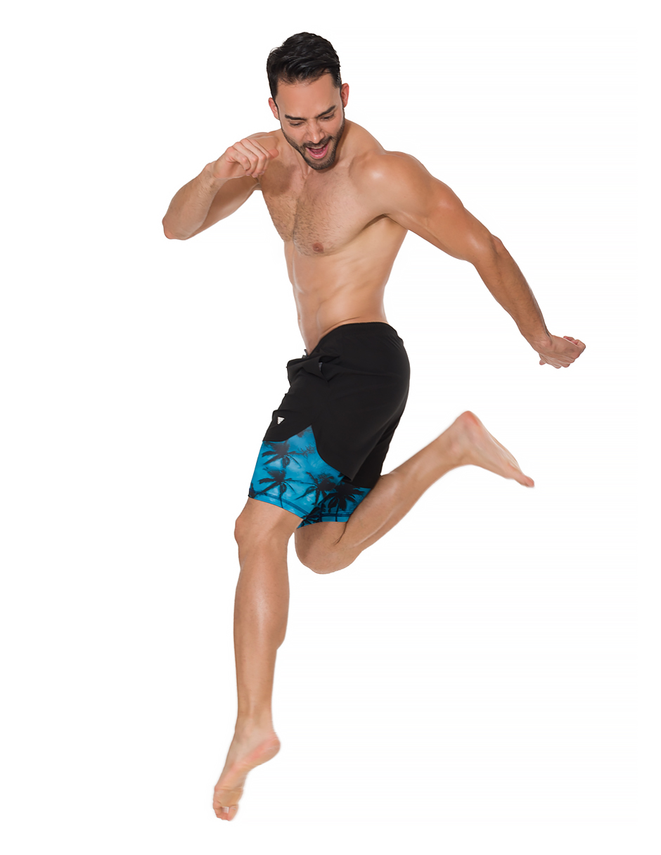 Traje de Baño Para Hombre y Adolescente para Nadar y Gym, Bañador Short Estampado Multideporte De Secado Rápido con Licra Interna De compresión, Modelo STORM PALM