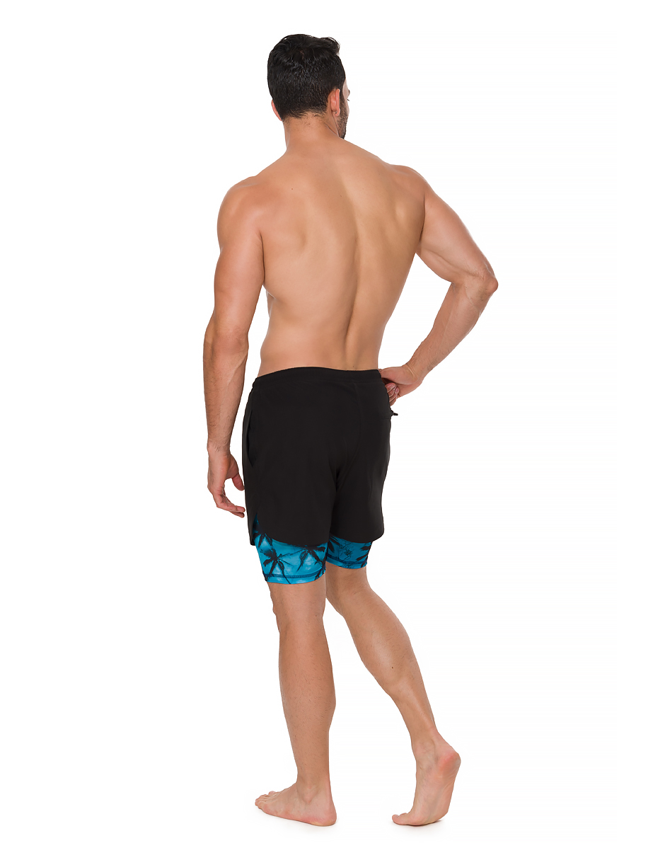 Traje de Baño Para Hombre y Adolescente para Nadar y Gym, Bañador Short Estampado Multideporte De Secado Rápido con Licra Interna De compresión, Modelo STORM PALM