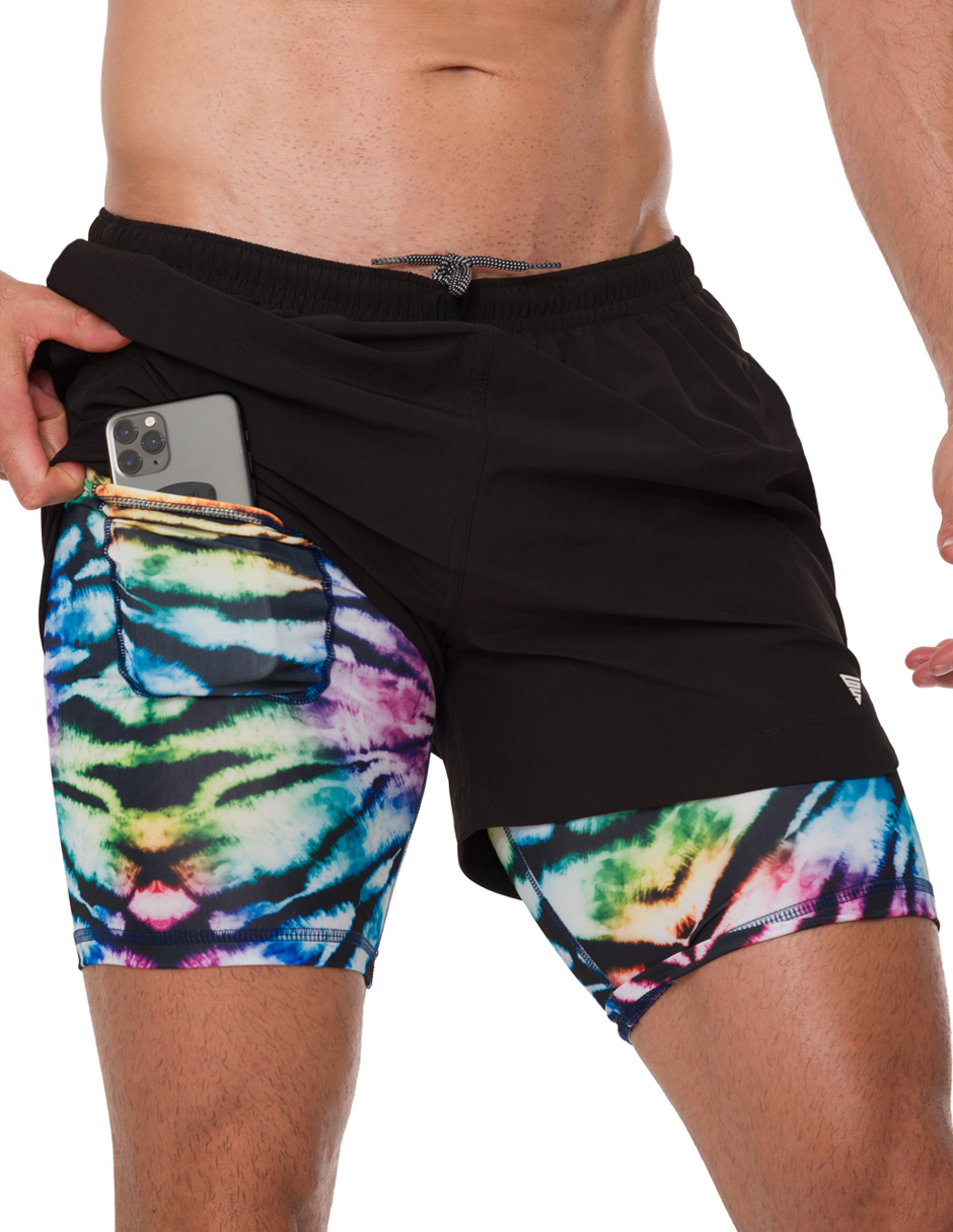 Traje de Baño Para Hombre y Adolescente para Nadar y Gym, Bañador Short Estampado Multideporte De Secado Rápido con Licra Interna De compresión, Modelo PARADISE COLOR