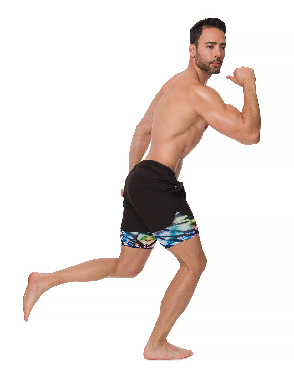 Traje de Baño Para Hombre y Adolescente para Nadar y Gym, Bañador Short Estampado Multideporte De Secado Rápido con Licra Interna De compresión, Modelo PARADISE COLOR