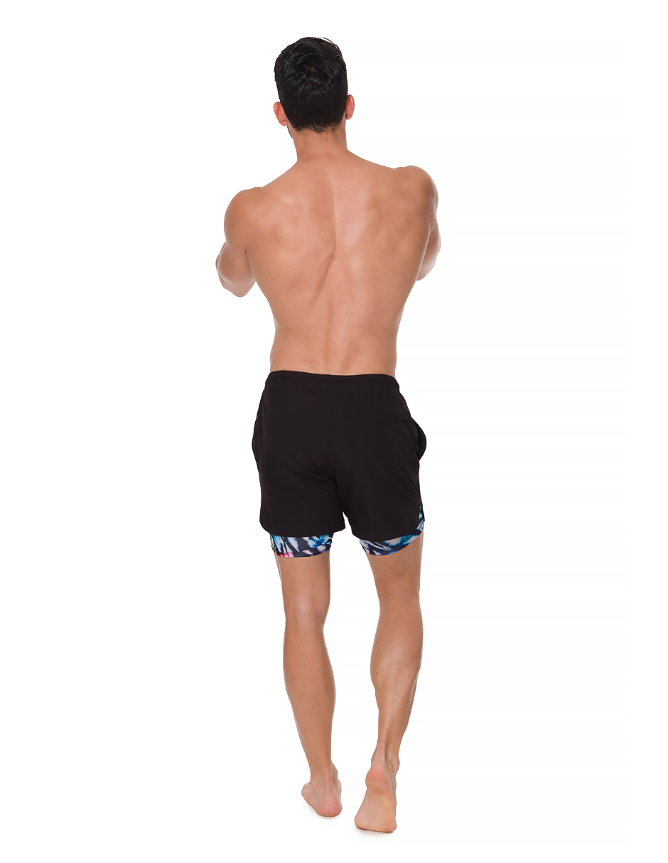 Traje de Baño Para Hombre y Adolescente para Nadar y Gym, Bañador Short Estampado Multideporte De Secado Rápido con Licra Interna De compresión, Modelo PARADISE COLOR