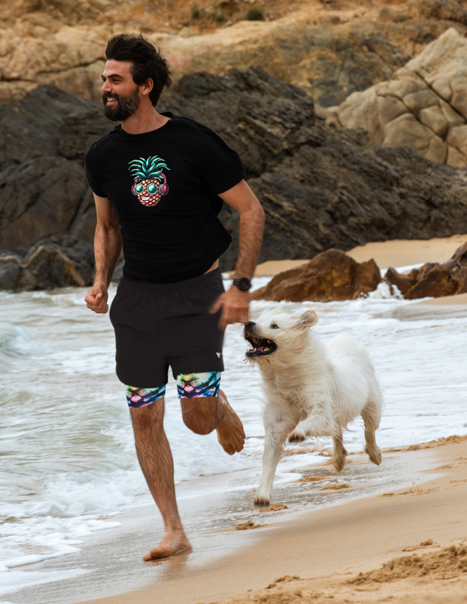 Traje de Baño Para Hombre y Adolescente para Nadar y Gym, Bañador Short Estampado Multideporte De Secado Rápido con Licra Interna De compresión, Modelo PARADISE COLOR