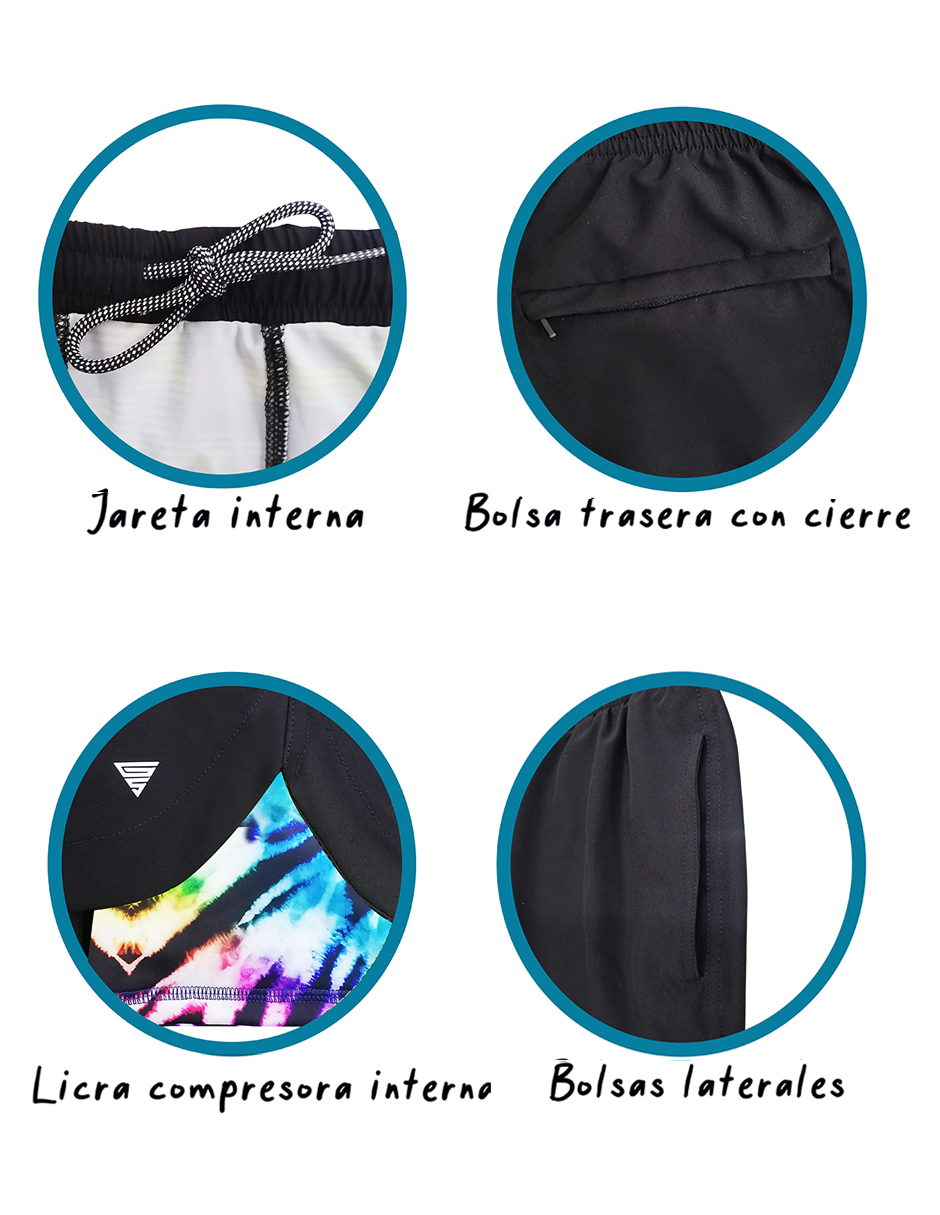 Traje de Baño Para Hombre y Adolescente para Nadar y Gym, Bañador Short Estampado Multideporte De Secado Rápido con Licra Interna De compresión, Modelo PARADISE COLOR