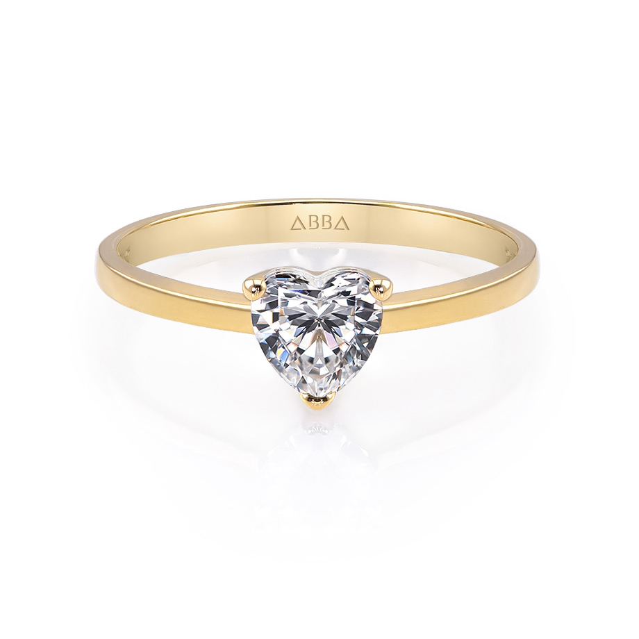 ANILLO DE COMPROMISO 14K ORO AMARILLO CON PIEDRA CORAZÓN SWAROVSKI ABBA JOYAS