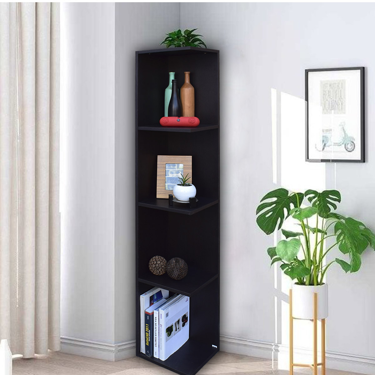 Mueble esquinero con Repisas Cuadradas Fabricado en Melamina Texturizada de Alta Resistencia, color Chocolate