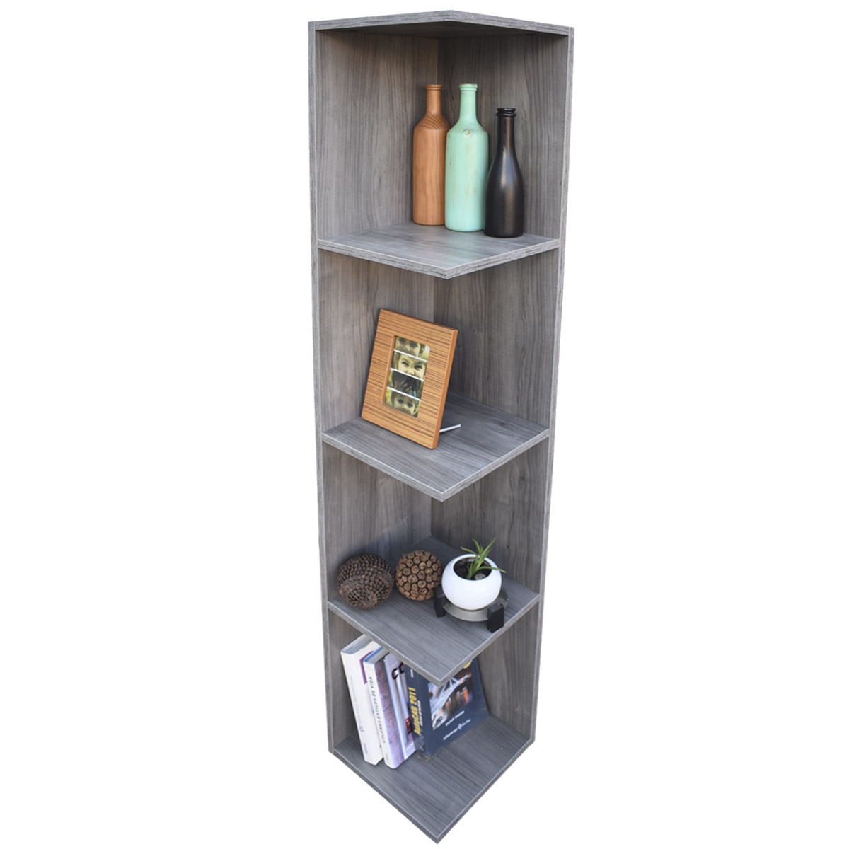 Mueble esquinero con Repisas Cuadradas Fabricado en Melamina Texturizada de Alta Resistencia, color Gris