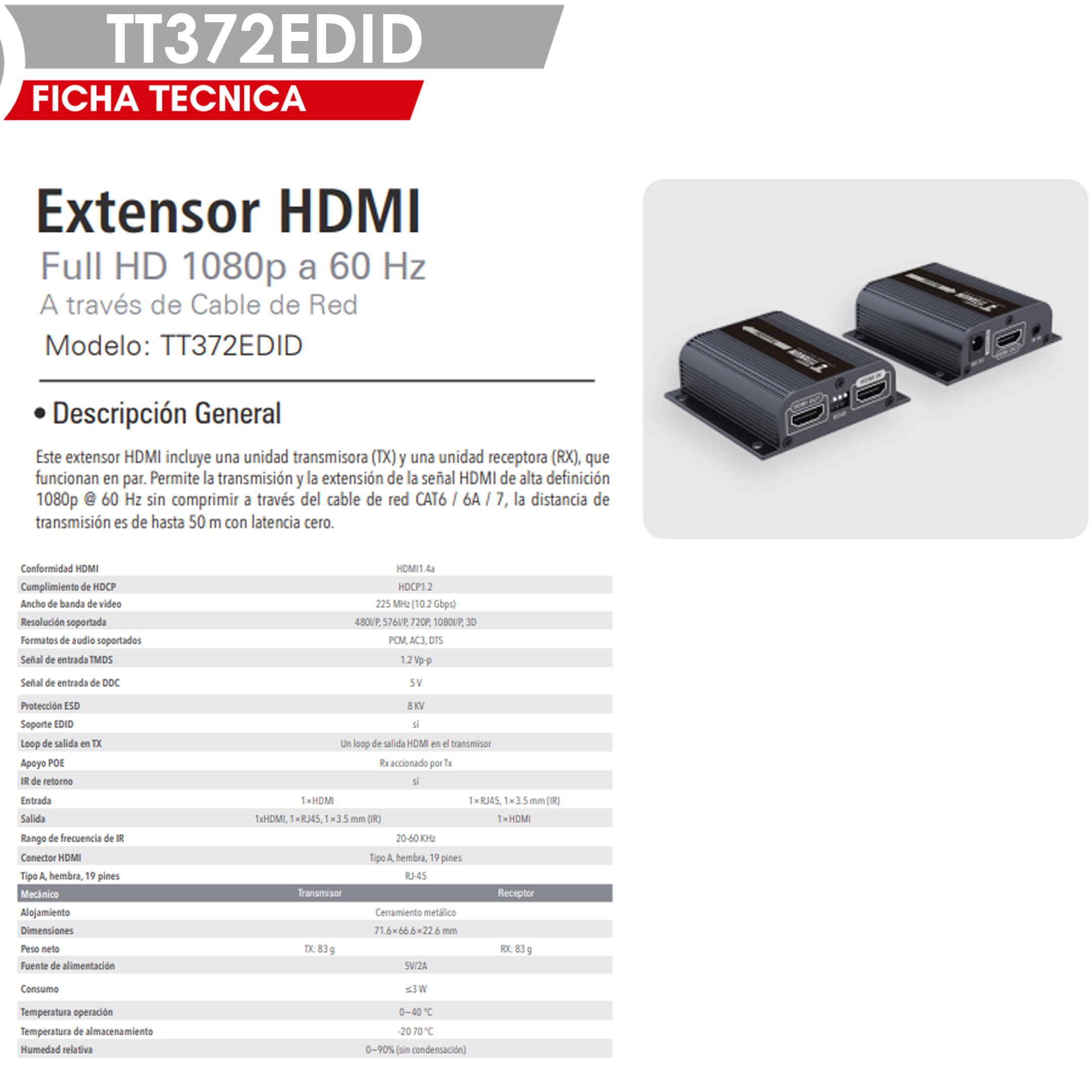 Extensor Hdmi Para Distancias De 50 Metros, Soporta Resoluciones 720 Y 1080p @ 60 Hz Epcom