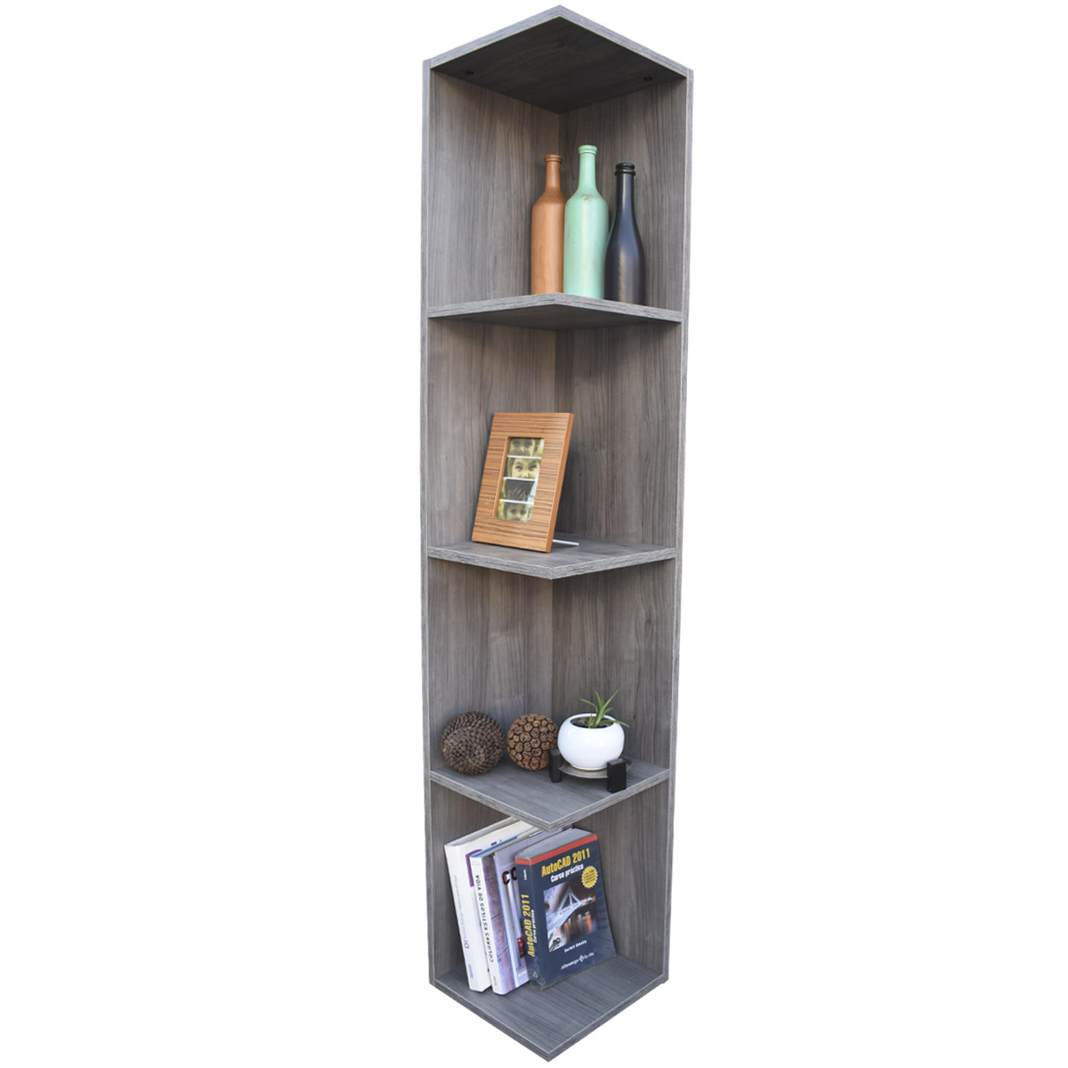 Mueble esquinero con Repisas Cuadradas Fabricado en Melamina Texturizada de Alta Resistencia, color Gris