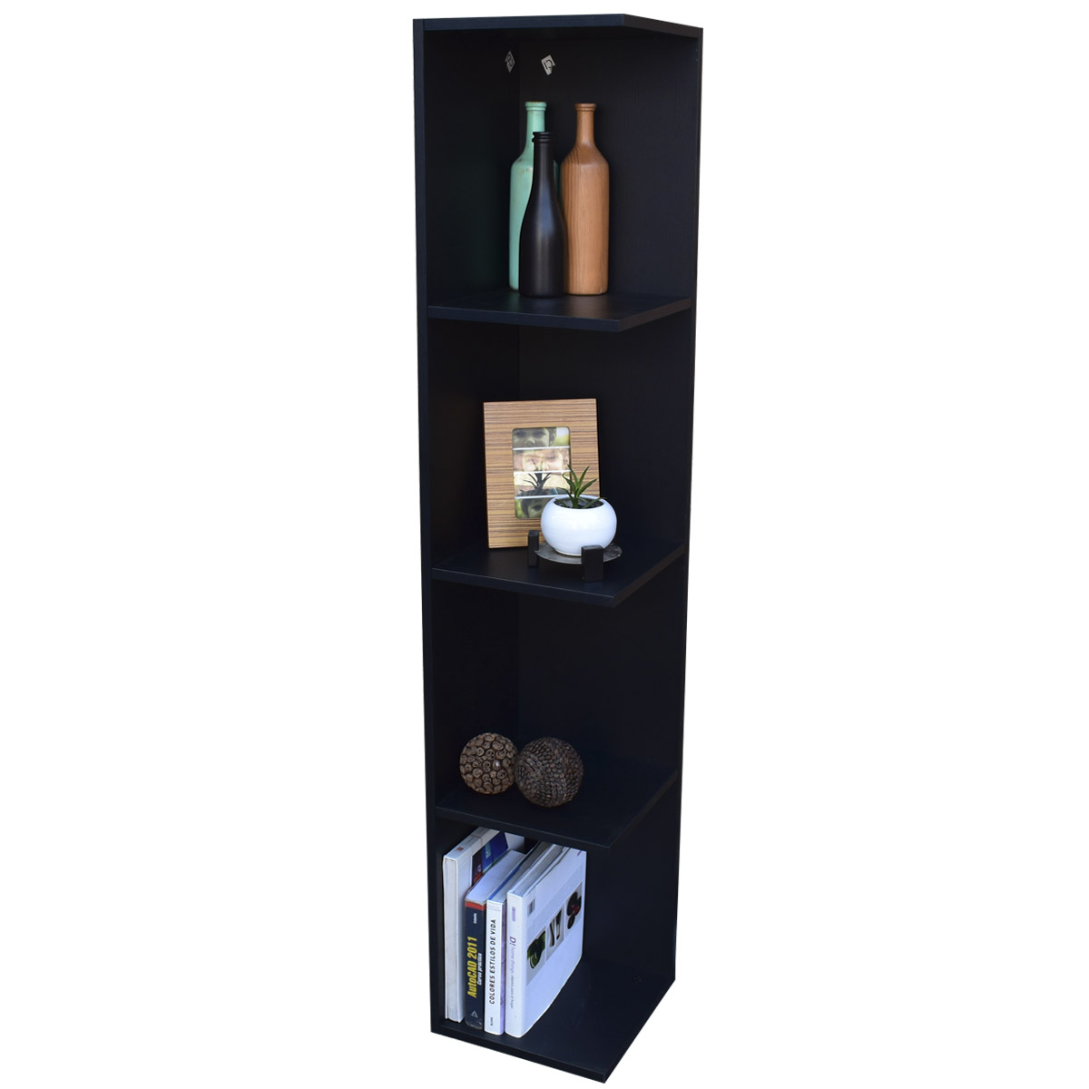 Mueble esquinero con Repisas Cuadradas Fabricado en Melamina Texturizada de Alta Resistencia, color Negro
