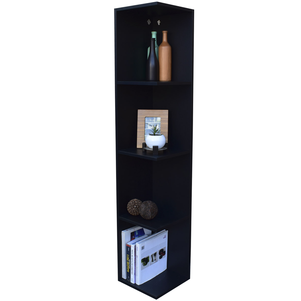 Mueble esquinero con Repisas Cuadradas Fabricado en Melamina Texturizada de Alta Resistencia, color Negro