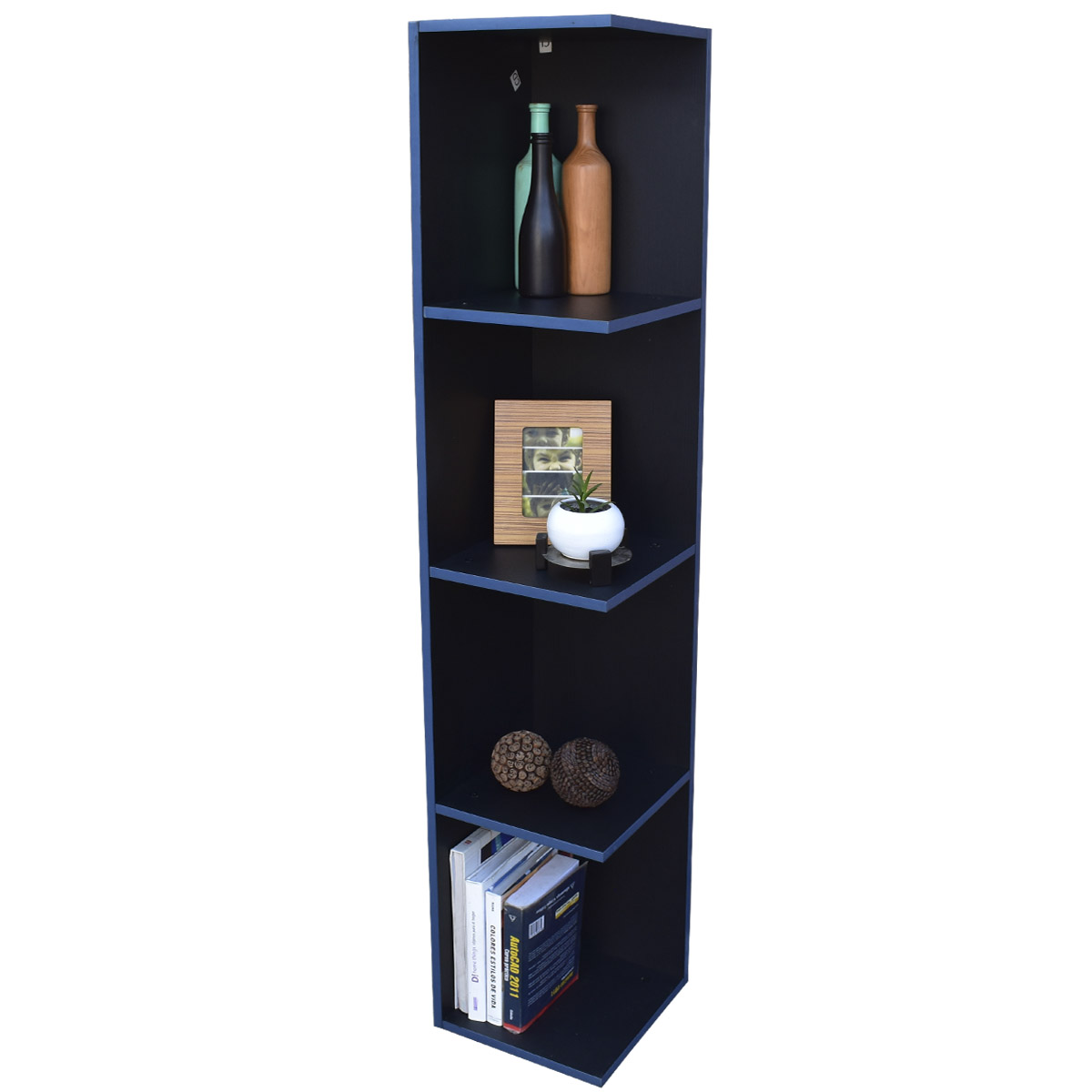 Mueble esquinero con Repisas Cuadradas Fabricado en Melamina Texturizada de Alta Resistencia, color Negro Azul