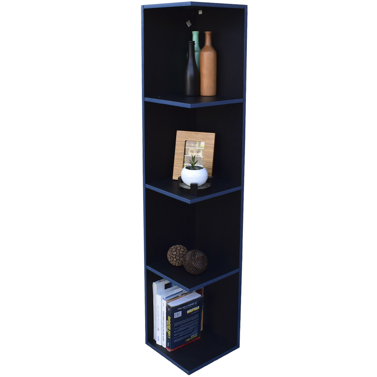 Mueble esquinero con Repisas Cuadradas Fabricado en Melamina Texturizada de Alta Resistencia, color Negro Azul