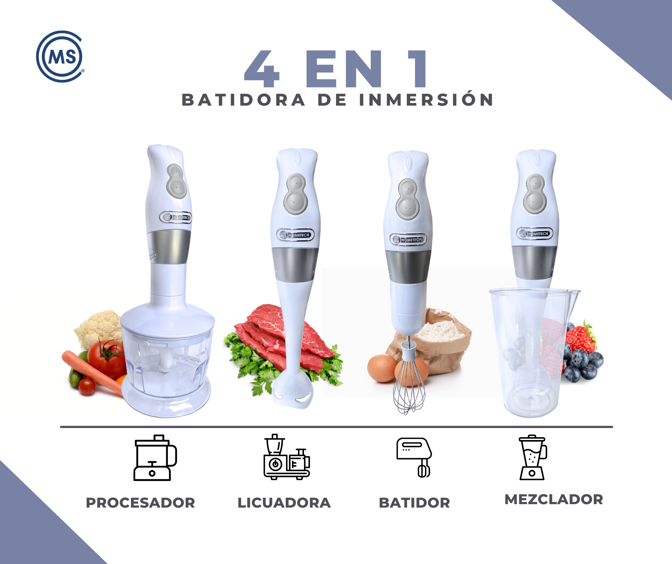 Batidora De Inmersión Sra. Hometech Ht-401 Mix 3 Accesorios
