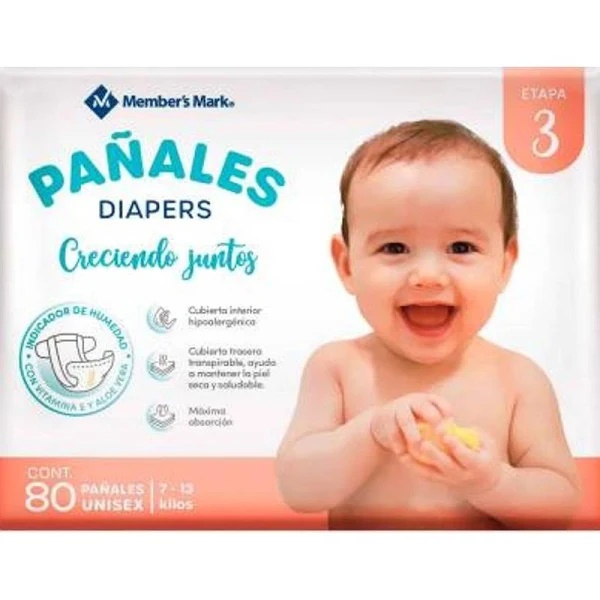 Pañales Desechables Member's Mark Etapa 3 Unisex 80 Piezas