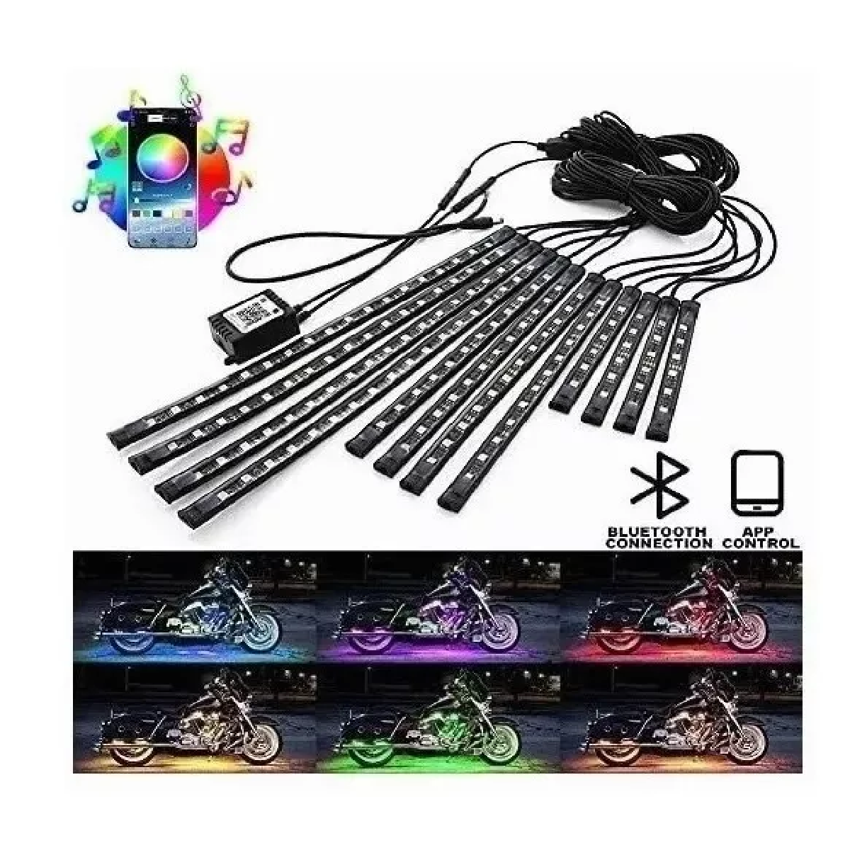 Juego De 12 Tiras Luces Rgb Led Para Motocicleta C/bluetooth
