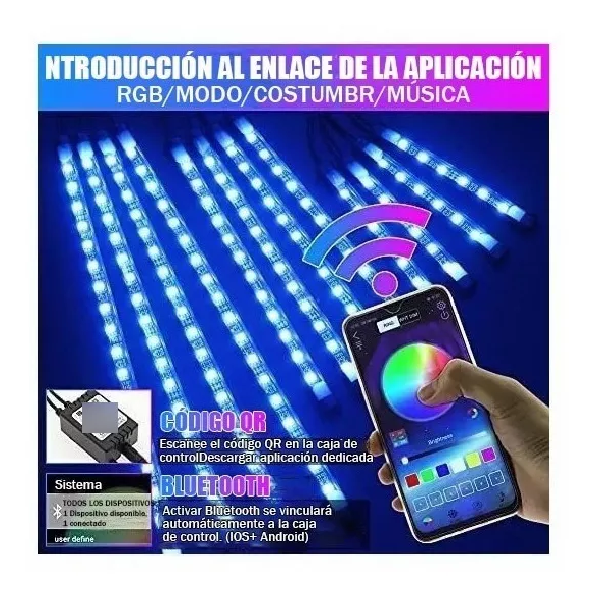 Juego De 12 Tiras Luces Rgb Led Para Motocicleta C/bluetooth