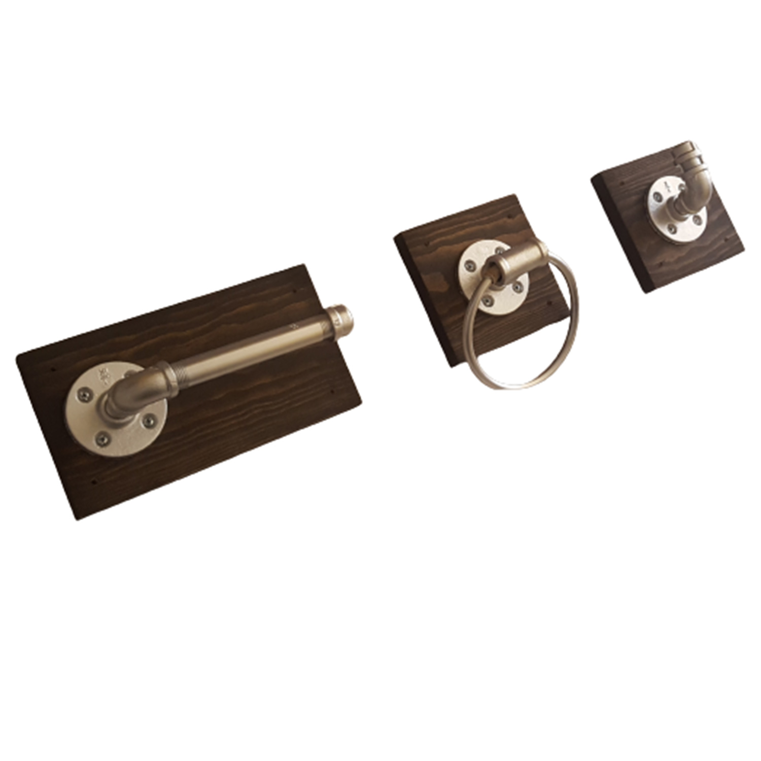 Juego De Baño de 3 Piezas Vintage Industrial, Base de Madera