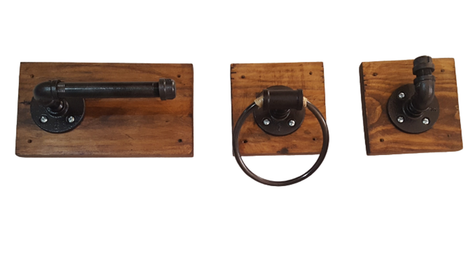 Juego De Baño de 3 Piezas Vintage Industrial, Base de Madera