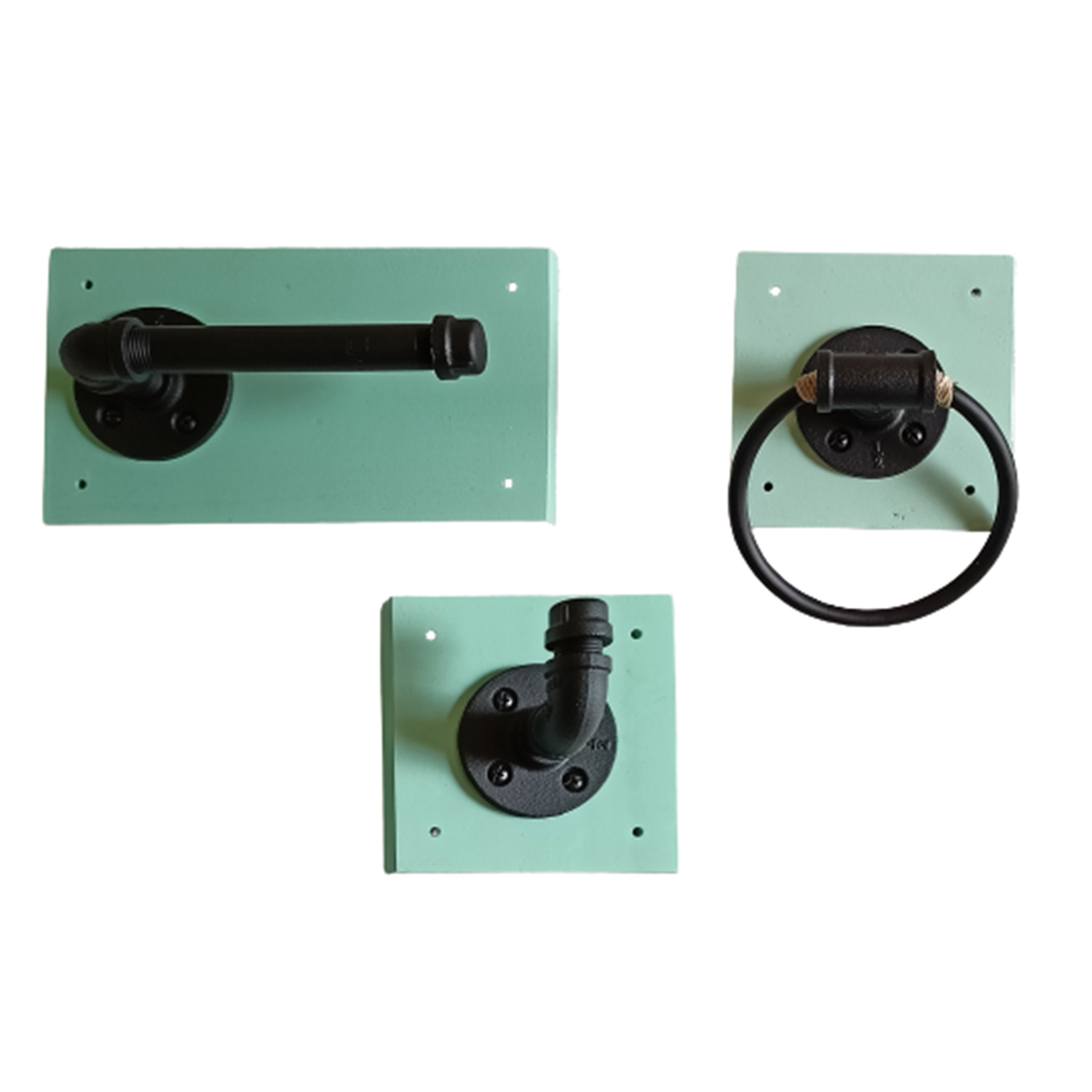 Juego De Baño de 3 Piezas Vintage Industrial, Base de Madera