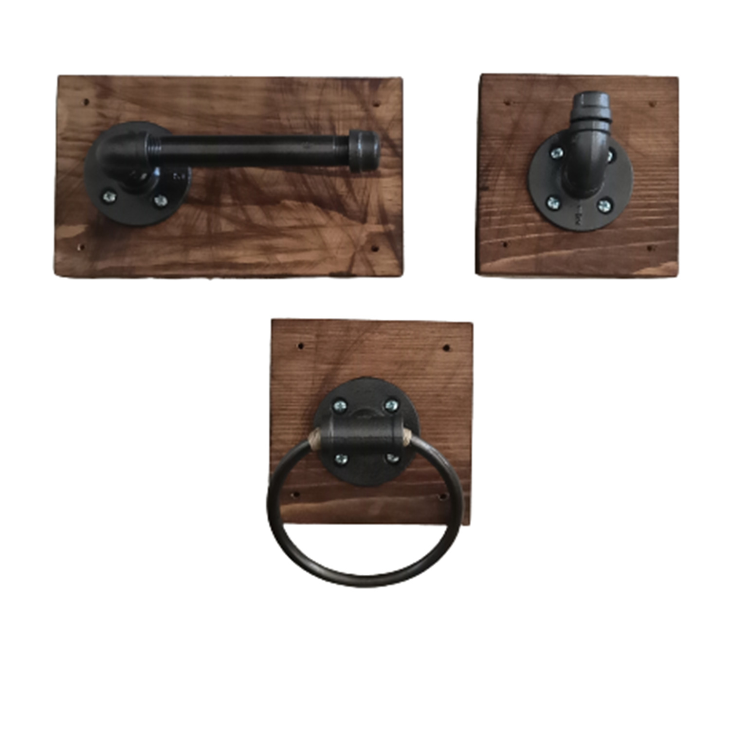 Juego De Baño de 3 Piezas Vintage Industrial, Base de Madera