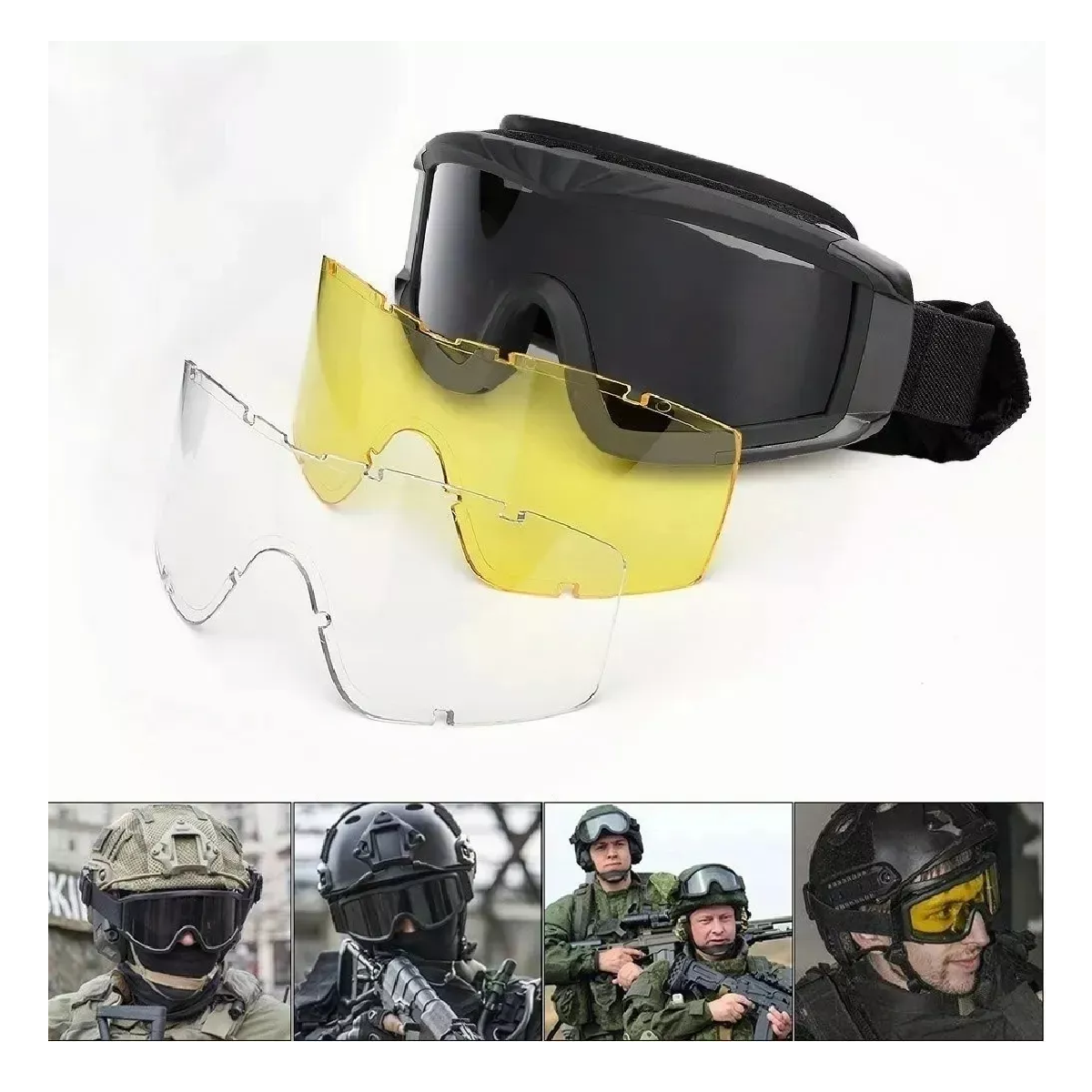 Googles Tácticos De Protección Moto 3 Micas Intercambiables Negro