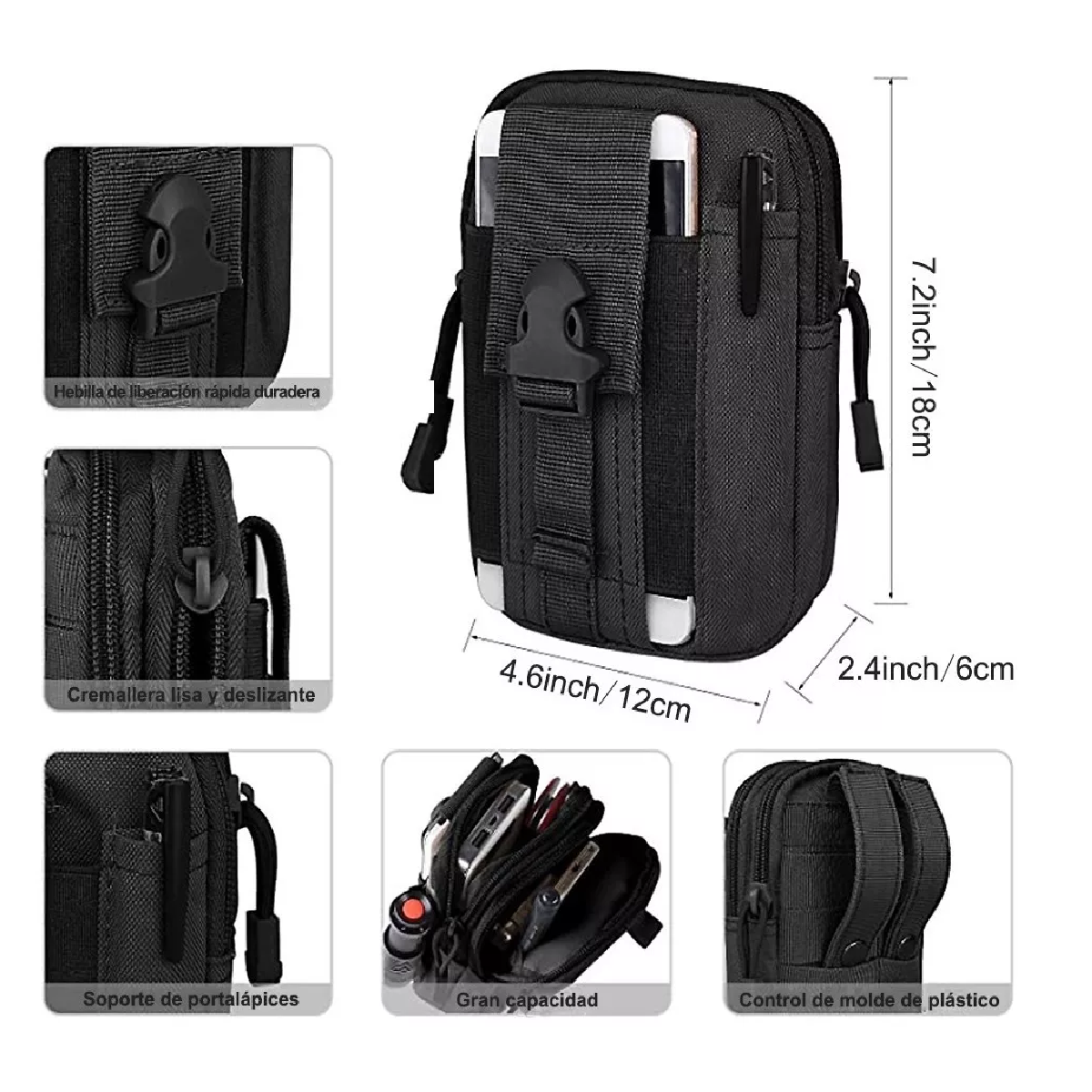 Cinturón Táctico Con Bolsa De Cinturón Táctico Y Gancho Negro L