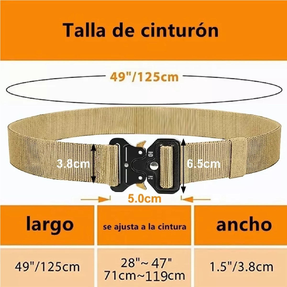 Cinturón Táctico De Nylon Ajustable Con 3pack Ganchos 125 Cm Caqui