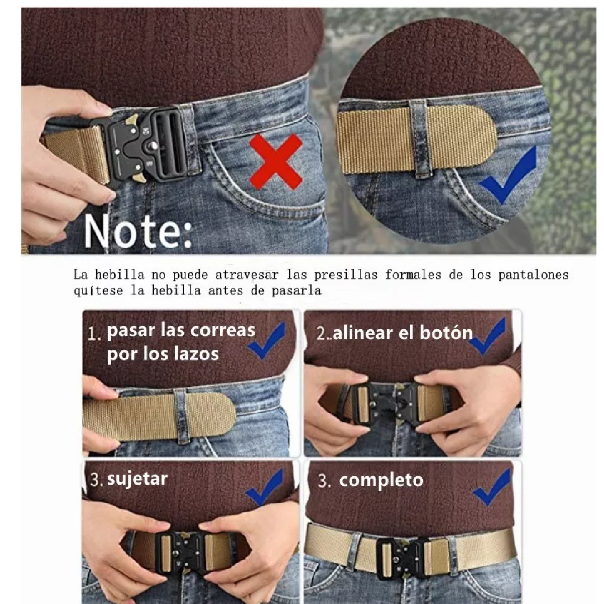 Cinturón Táctico De Nylon Ajustable Con 3pack Ganchos 125 Cm Caqui