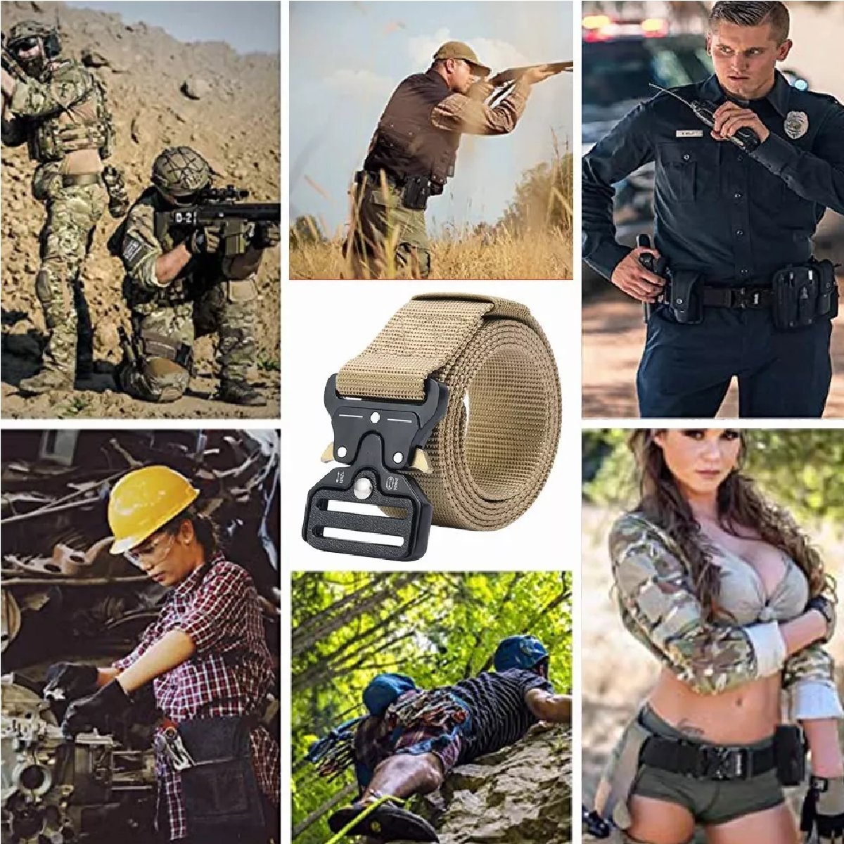 Cinturón Táctico De Nylon Ajustable Con 3pack Ganchos 125 Cm Caqui