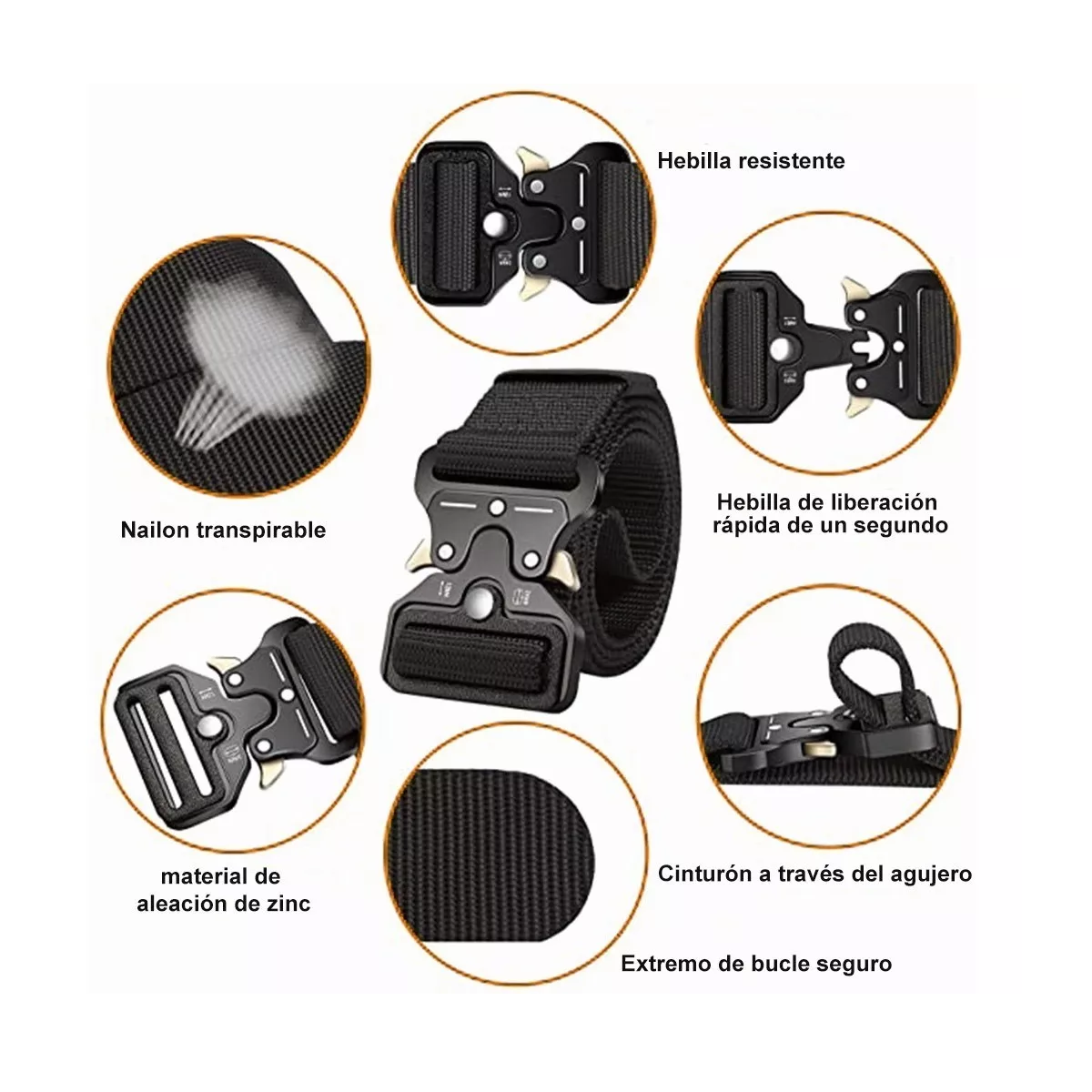 Cinturón Táctico Con Engranajes De Soporte De Llavero 125cm Negro