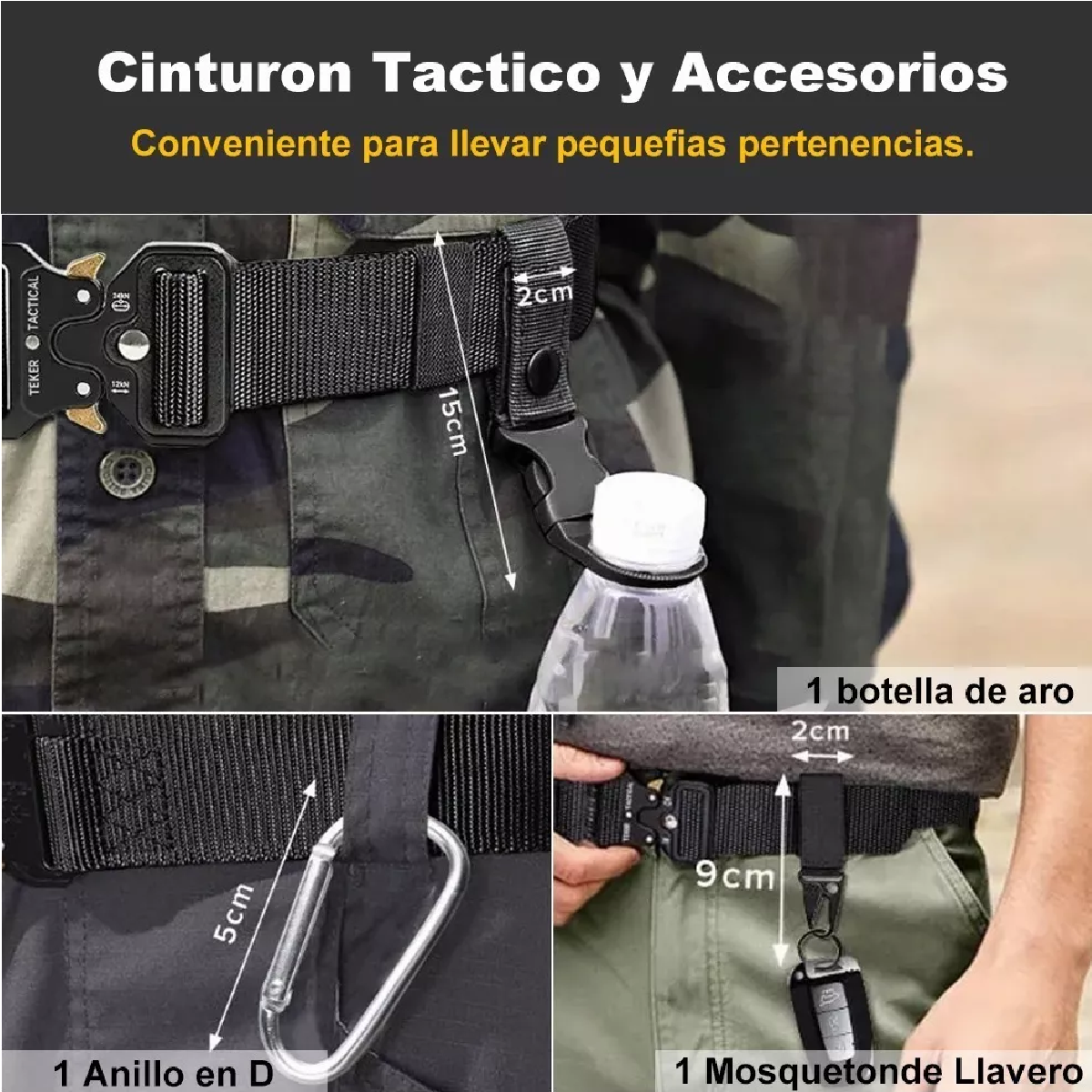 Cinturón Táctico Con Engranajes De Soporte De Llavero 125cm Negro