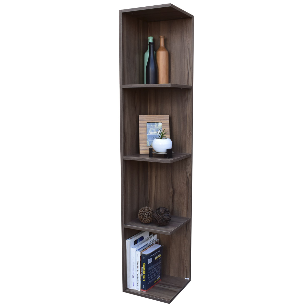 Mueble esquinero con Repisas Cuadradas Fabricado en Melamina Texturizada de Alta Resistencia, color Parota