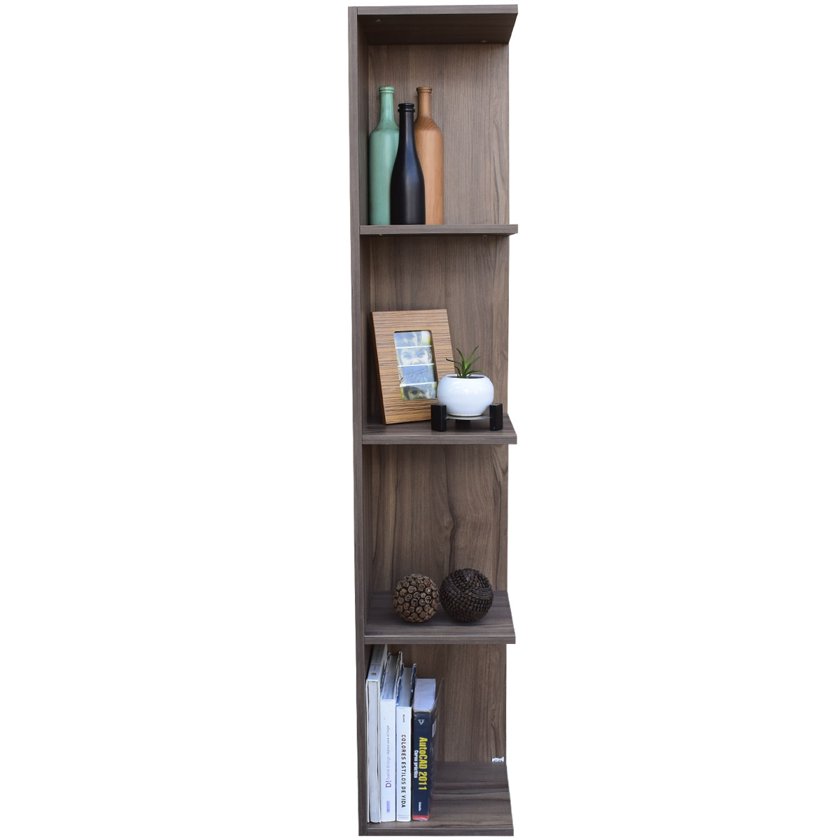 Mueble esquinero con Repisas Cuadradas Fabricado en Melamina Texturizada de Alta Resistencia, color Parota