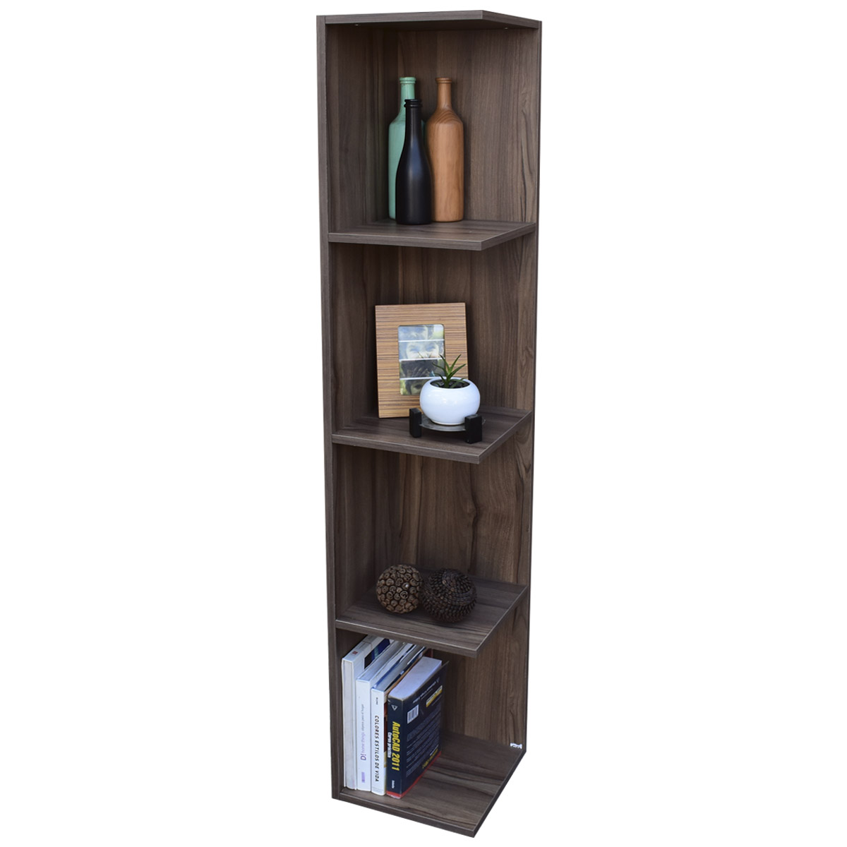 Mueble esquinero con Repisas Cuadradas Fabricado en Melamina Texturizada de Alta Resistencia, color Parota