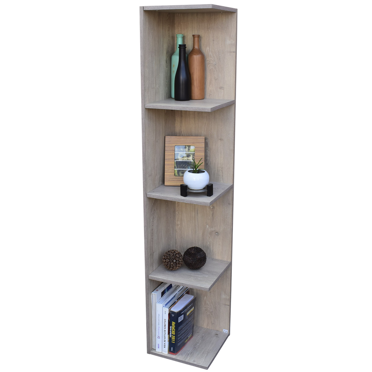 Mueble esquinero con Repisas Cuadradas Fabricado en Melamina Texturizada de Alta Resistencia, color Roble