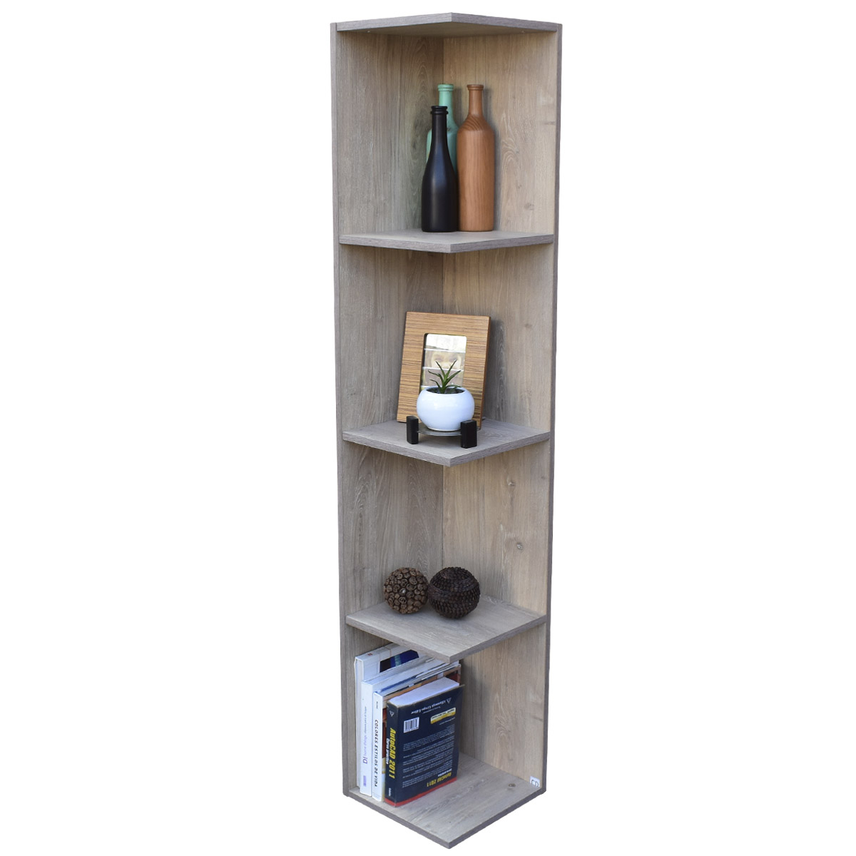 Mueble esquinero con Repisas Cuadradas Fabricado en Melamina Texturizada de Alta Resistencia, color Roble