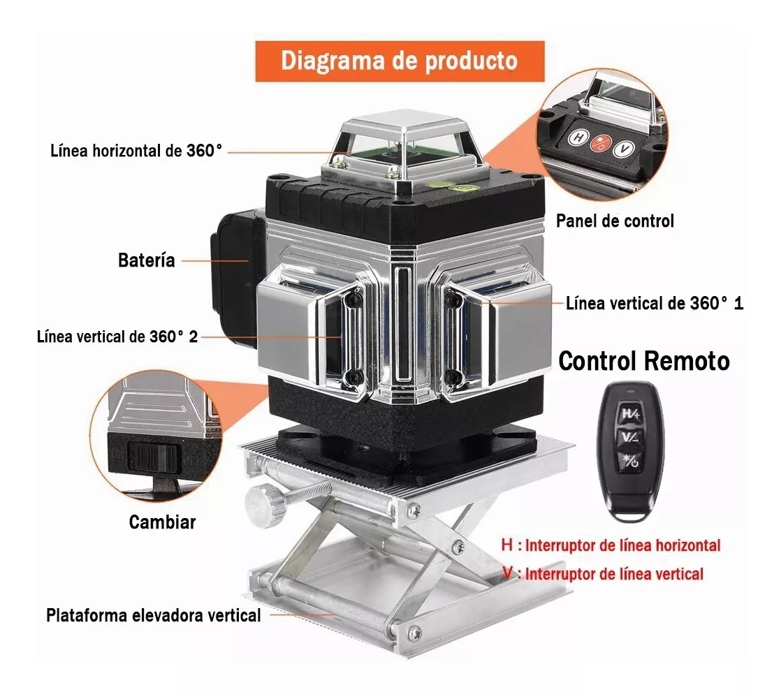 Nivel Laser Multifuncional 16 Líneas Láser Nivel 3 Autonivelante