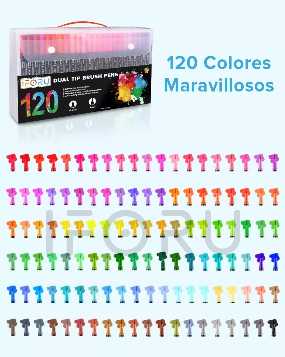 Marcadores Plumones Doble Punta Pincel Iforu 120 Colores