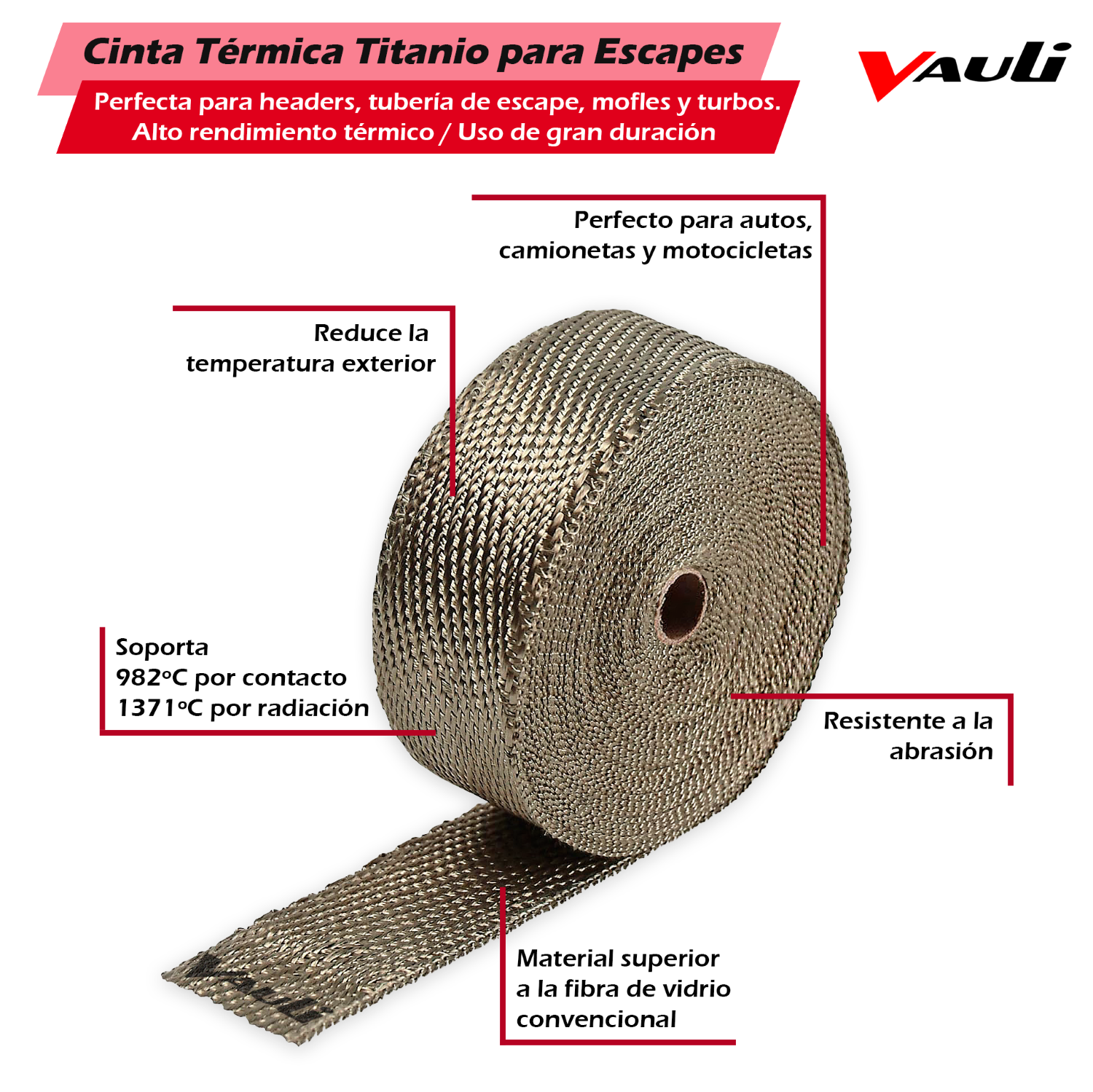 Cinta Térmica Titanio Alta Temp Vauli Escape Headers 5m/2in
