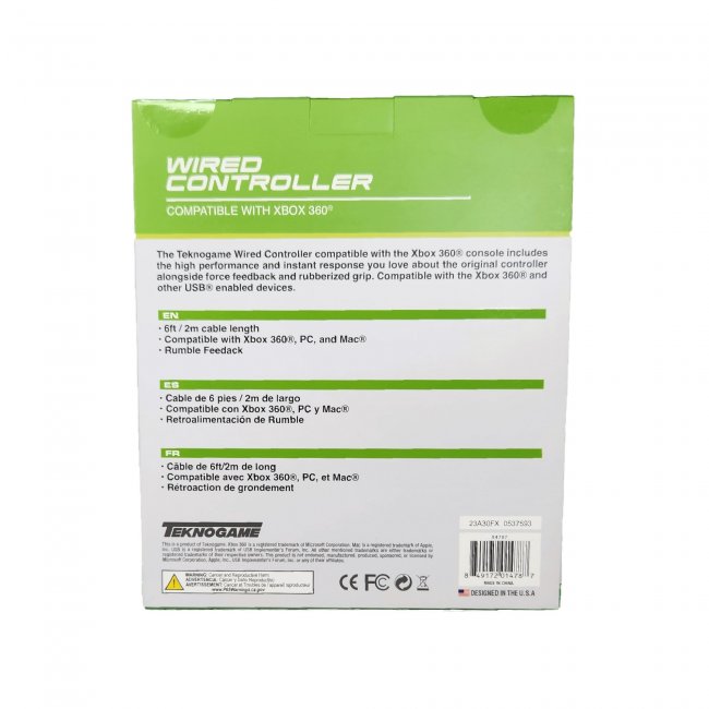 Control alambrico compatible con Xbox 360 Negro Teknogame