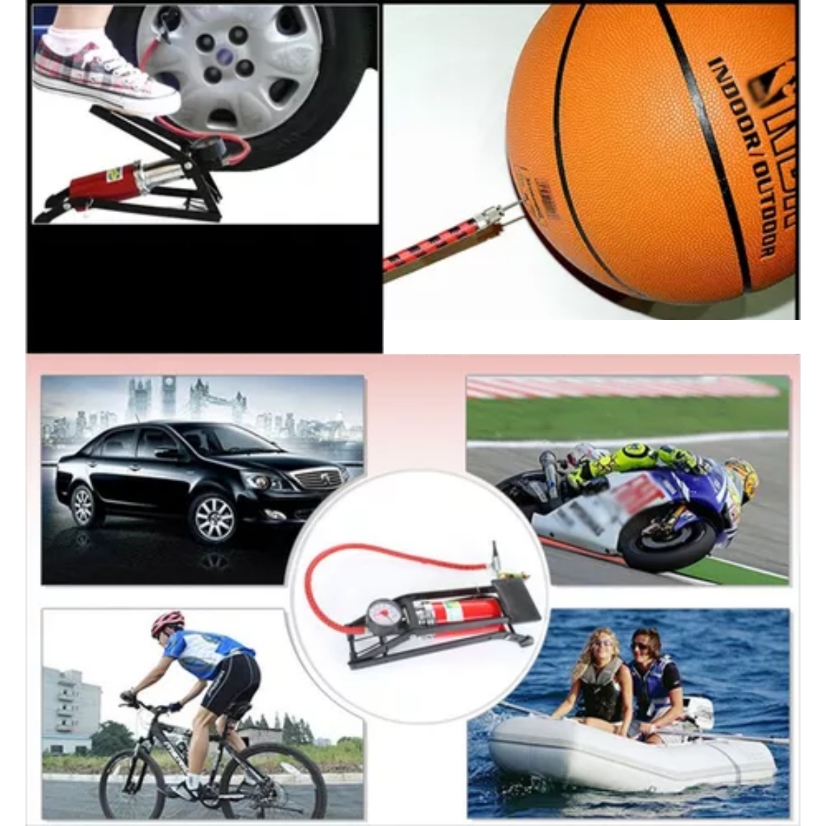 BOMBA DE AIRE PORTÁTIL PARA BICICLETA CON MANÓMETRO