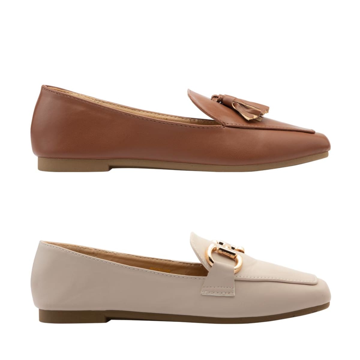 Kit de 2 pares de ballerinas cuadradas con herraje y motas, marca PBPS, mod. 1059903