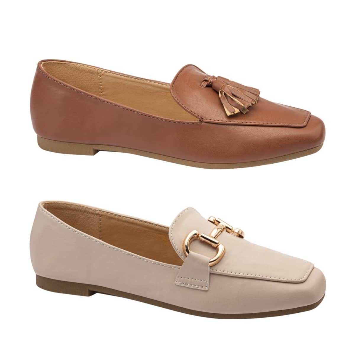 Kit de 2 pares de ballerinas cuadradas con herraje y motas, marca PBPS, mod. 1059903