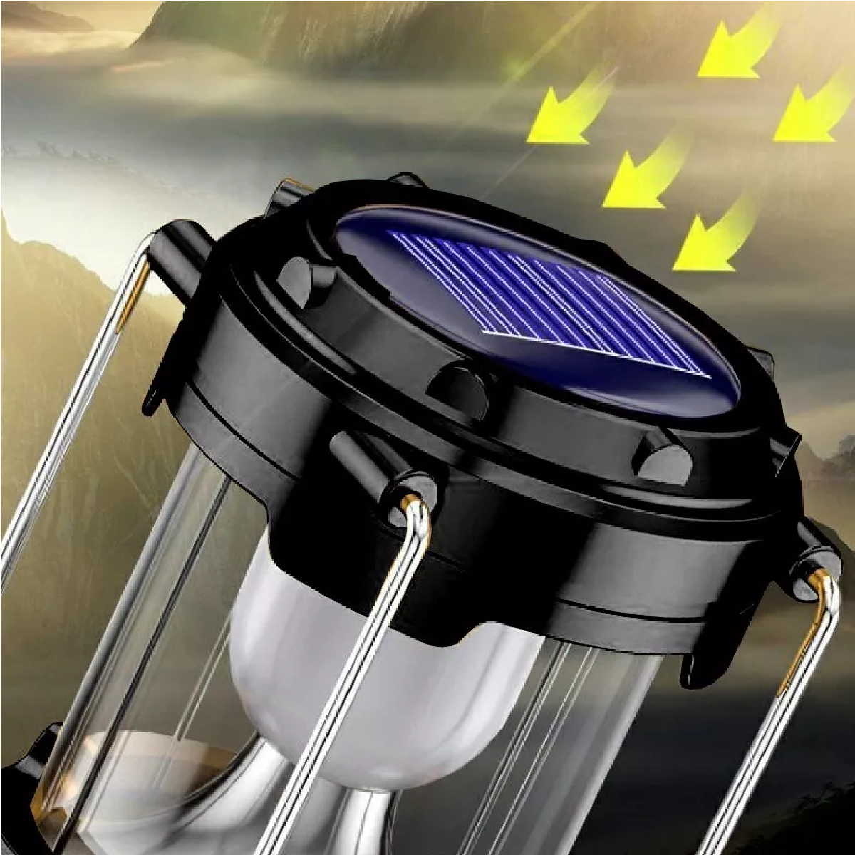 Lampara Solar Para Campismo Recargable Usb Negro