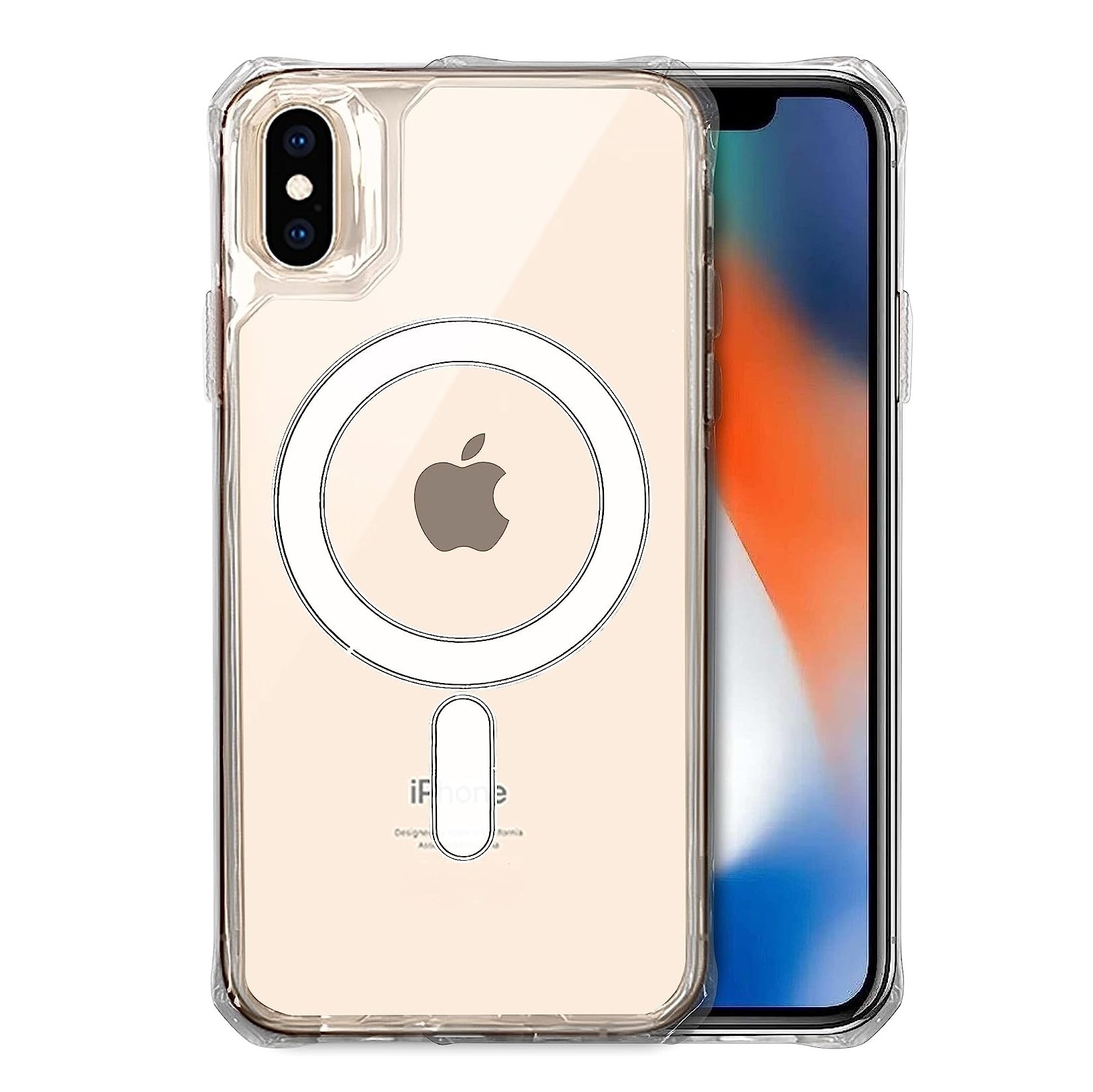 Funda para iPhone XS MAX de 6.5" Case Transparente de Uso Rudo Compatible con Cargador Magsafe y Carga Inalambrica Carcasa con Esquinas Reforzadas A Prueba de Golpes Grado Militar