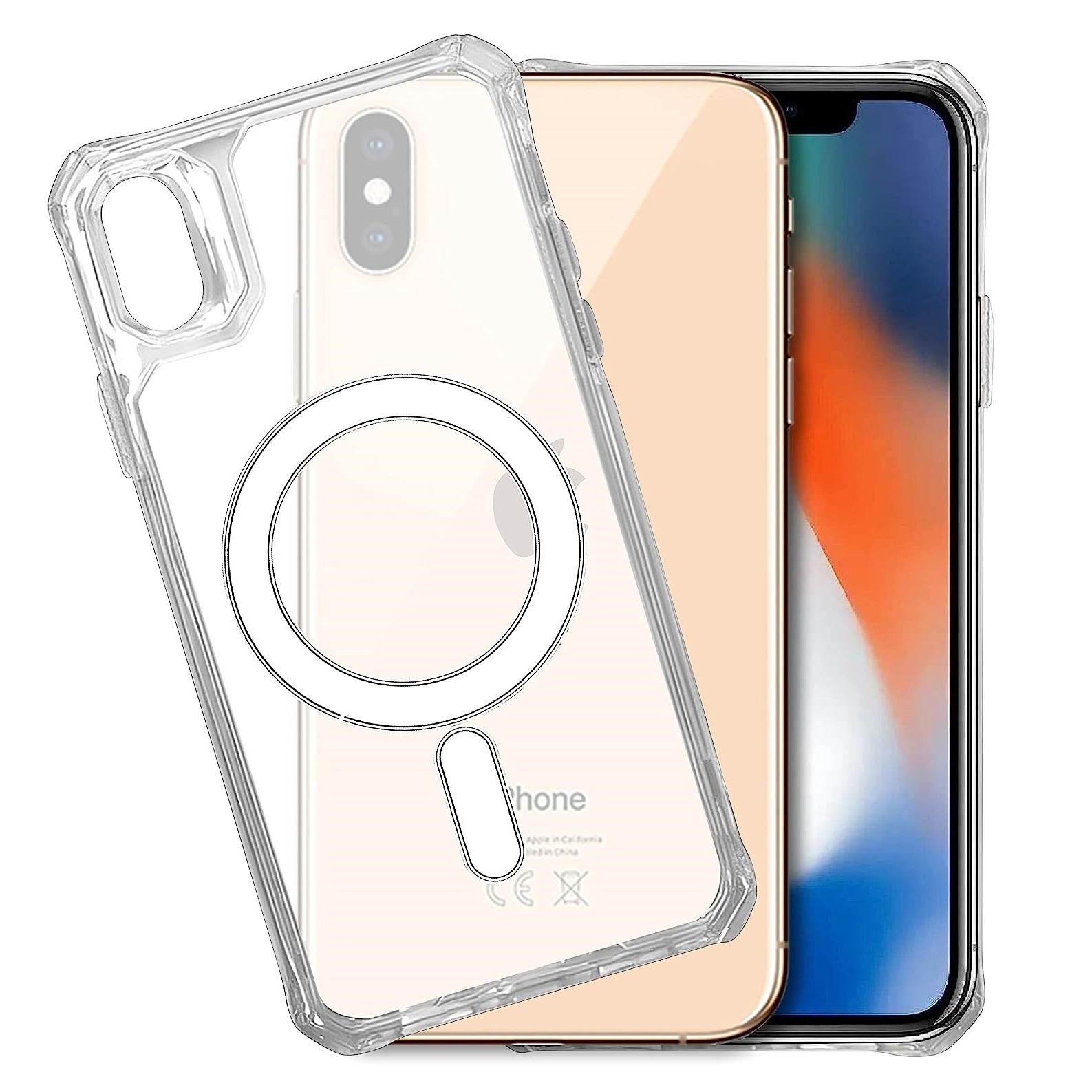 Funda para iPhone XS MAX de 6.5" Case Transparente de Uso Rudo Compatible con Cargador Magsafe y Carga Inalambrica Carcasa con Esquinas Reforzadas A Prueba de Golpes Grado Militar